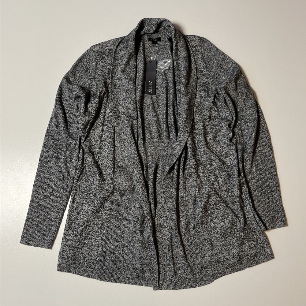 Apt 9 Open Front Knit Cardigan Sz L Heather Charcoal Cinch Back Soft Sweater NWT - Picture 2 of 7